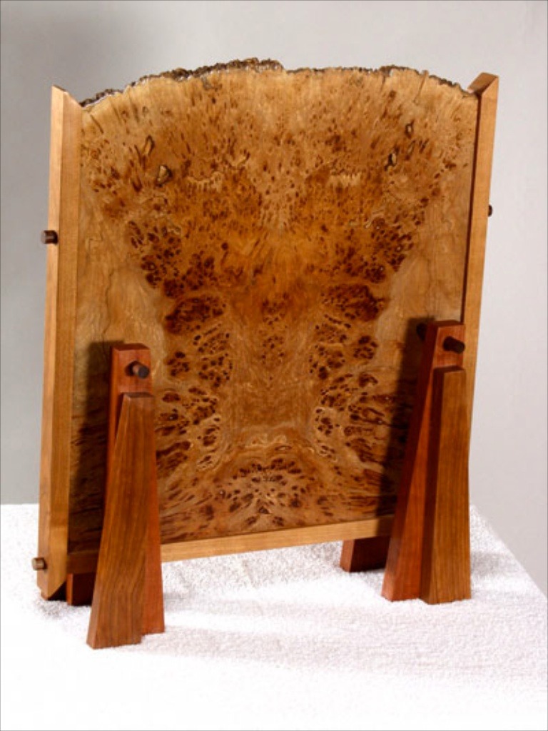 reflection panel in maple burl with maple surround and cherry legs.jpg